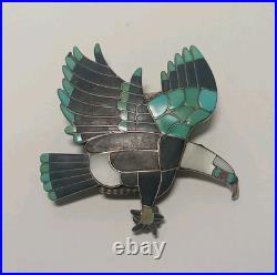 Vintage Sterling Silver Zuni Eagle Bolo Turquoise Black Onyx Inlaid Vintage Sterling Silver Zuni Eagle Bolo Turquoise Black Onyx Inlaid