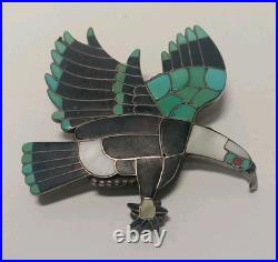 Vintage Sterling Silver Zuni Eagle Bolo Turquoise Black Onyx Inlaid Vintage Sterling Silver Zuni Eagle Bolo Turquoise Black Onyx Inlaid