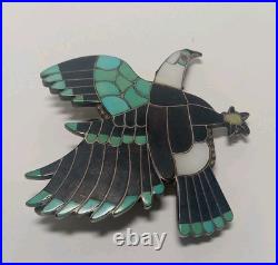 Vintage Sterling Silver Zuni Eagle Bolo Turquoise Black Onyx Inlaid Vintage Sterling Silver Zuni Eagle Bolo Turquoise Black Onyx Inlaid