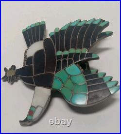 Vintage Sterling Silver Zuni Eagle Bolo Turquoise Black Onyx Inlaid Vintage Sterling Silver Zuni Eagle Bolo Turquoise Black Onyx Inlaid