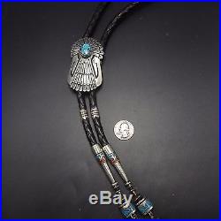 Vintage TOMMY SINGER Sterling Silver & TURQUOISE BOLO Tie NAVAJO Chip Inlay Tips