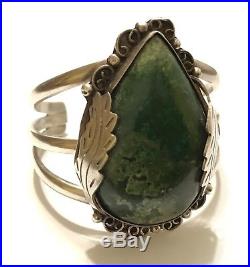 Vintage Taxco Mexico Sterling Silver Cuff Bracelet Large Green Turquoise (63.4g)