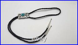 Vintage Thomas Singer Navajo Sterling Silver Turquoise Leather Bolo Tie