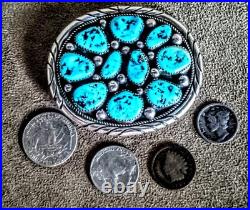 Vintage Tommy Moore Navajo Sterling Silver Morenci Turquoise Cluster Belt Buckle