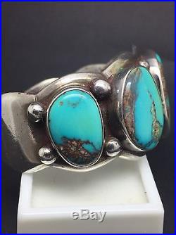 Vintage True Bisbee Turquoise Cuff Old Pawn Indian Jewelry Sterling Silver Wow