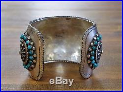 Vintage Turquoise Snake Eye Sterling Silver Cuff Bracelet HEAVY