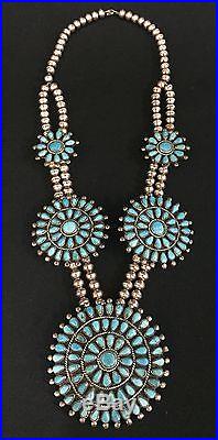 Vintage Turquoise & Sterling Silver Cluster Necklace Native American Indian