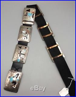 Vintage Turquoise & Sterling Silver Inlay Storyteller Concho Belt