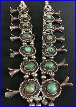 Vintage Turquoise & Sterling Silver Squash Blossom Necklace Dead Pawn
