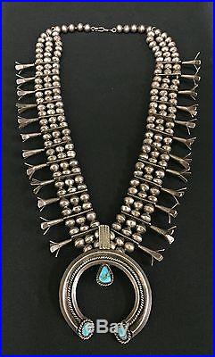 Vintage Turquoise & Sterling Silver Squash Blossom Necklace Dead Pawn Ingot