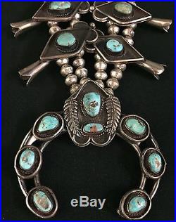Vintage Turquoise & Sterling Silver Squash Blossom Necklace Dead Pawn Navajo