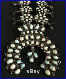 Vintage Turquoise & Sterling Silver Squash Blossom Necklace Set Dead Pawn