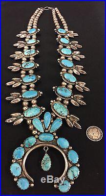 Vintage Turquoise & Sterling Silver Squash Blossom Statement Piece! Dead Pawn