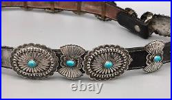 Vintage Turquoise and Sterling Silver Concho Belt by B. Begay