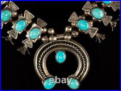 Vintage Turquoise and Sterling Silver Squash Blossom Necklace 90g