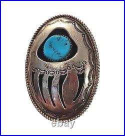 Vintage WILBUR MUSKET Navajo STERLING Silver With TURQUOISE Bear Claw- Signed WM