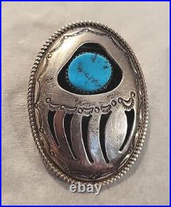 Vintage WILBUR MUSKET Navajo STERLING Silver With TURQUOISE Bear Claw- Signed WM