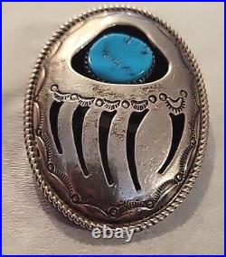 Vintage WILBUR MUSKET Navajo STERLING Silver With TURQUOISE Bear Claw- Signed WM