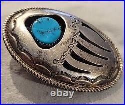 Vintage WILBUR MUSKET Navajo STERLING Silver With TURQUOISE Bear Claw- Signed WM