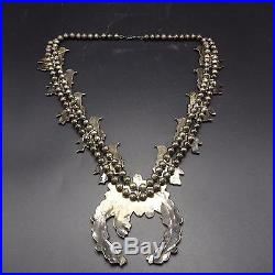 Vintage ZUNI Sterling Silver Multi Stone Inlay SQUASH BLOSSOM Necklace BIRDS