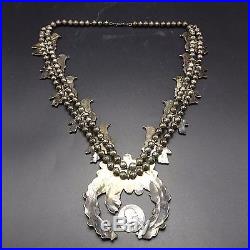 Vintage ZUNI Sterling Silver Multi Stone Inlay SQUASH BLOSSOM Necklace BIRDS
