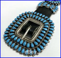 Vintage ZUNI Sterling Silver Sleeping Beauty Turquoise Cluster Concho Belt MINT