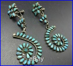 Vintage ZUNI Sterling Silver TURQUOISE Petit Point Cluster EARRINGS Repurposed