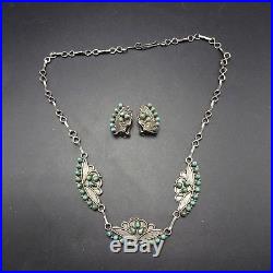 Vintage ZUNI Sterling Silver & TURQUOISE Petit Point NECKLACE & EARRINGS Set