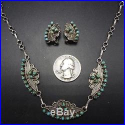 Vintage ZUNI Sterling Silver & TURQUOISE Petit Point NECKLACE & EARRINGS Set
