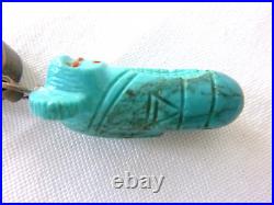 Vintage Zuni Carved Turquoise Fetish Animal Pendant 925 Sterling Silver