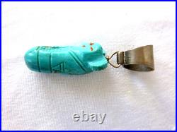 Vintage Zuni Carved Turquoise Fetish Animal Pendant 925 Sterling Silver