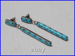 Vintage Zuni Indian Sterling Silver + Turquoise Flat Channel Inlay Earrings Vintage Zuni Indian Sterling Silver + Turquoise Flat Channel Inlay Earrings