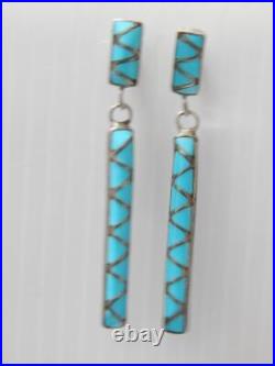 Vintage Zuni Indian Sterling Silver + Turquoise Flat Channel Inlay Earrings Vintage Zuni Indian Sterling Silver + Turquoise Flat Channel Inlay Earrings