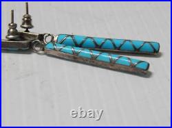 Vintage Zuni Indian Sterling Silver + Turquoise Flat Channel Inlay Earrings Vintage Zuni Indian Sterling Silver + Turquoise Flat Channel Inlay Earrings