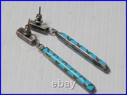 Vintage Zuni Indian Sterling Silver + Turquoise Flat Channel Inlay Earrings Vintage Zuni Indian Sterling Silver + Turquoise Flat Channel Inlay Earrings