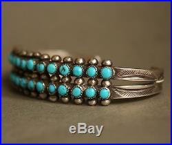 Vintage Zuni Native Sterling Silver Turquoise Snake Eye Cuff Bracelet Signed