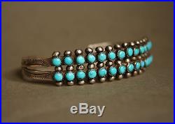Vintage Zuni Native Sterling Silver Turquoise Snake Eye Cuff Bracelet Signed