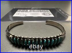Vintage Zuni Needlepoint 15 Stone Sterling Silver Turquoise Cuff Bracelet Paloma