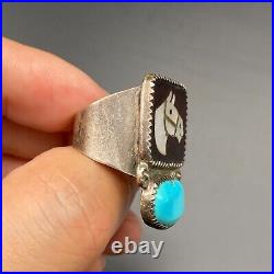 Vintage Zuni Simplicio Turquoise MOP Horse Sterling Silver Ring Size 8