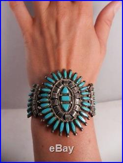 Vintage Zuni Sleeping Beauty Turquoise Needlepoint Cuff Bracelet, Signed, Estate