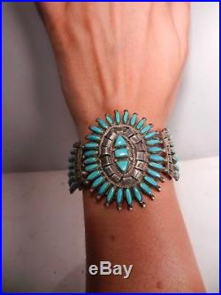 Vintage Zuni Sleeping Beauty Turquoise Needlepoint Cuff Bracelet, Signed, Estate