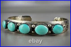 Vintage Zuni Sterling Silver Gem Grade Turquoise Cuff Bracelet