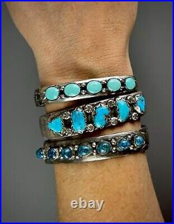 Vintage Zuni Sterling Silver Gem Grade Turquoise Cuff Bracelet