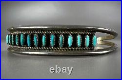 Vintage Zuni Sterling Silver Petite Point Turquoise Cuff Bracelet OLD