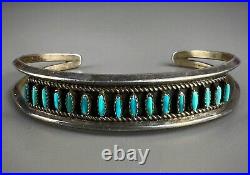 Vintage Zuni Sterling Silver Petite Point Turquoise Cuff Bracelet OLD