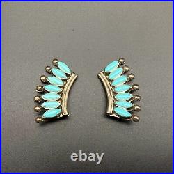 Vintage Zuni Sterling Silver Turquoise Clip On Earring