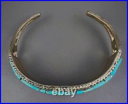 Vintage Zuni Sterling Silver Turquoise Inlay Cuff Bracelet Vintage Zuni Sterling Silver Turquoise Inlay Cuff Bracelet