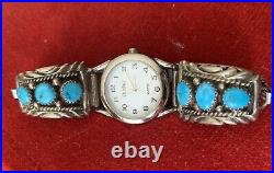 Vintage Zuni Sterling Silver Watch Band Tips Turquoise and signed R