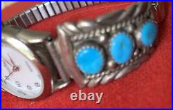 Vintage Zuni Sterling Silver Watch Band Tips Turquoise and signed R