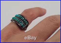 Vintage Zuni Turquoise Needle Points Sterling Silver Ring Size 6